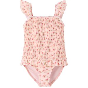 Girls Floral Smocked Flutter One Piece Swimsuit - Swim Shop - pink