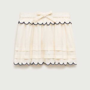 Girls' scallop-trim skirt in linen blend