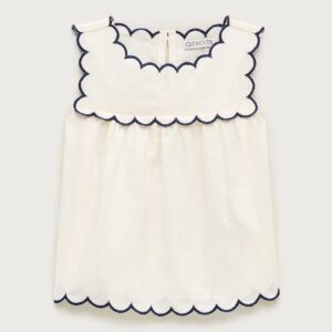 Girls' scallop-trim top in linen blend