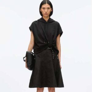 Hoodie Dress with Flounce Skirt Black