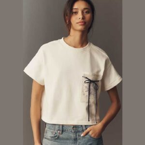 Maeve Cotton Seashell Mesh Pocket Tee