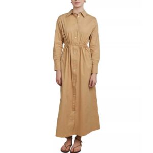 Point Drawstring Waist Maxi Shirtdress