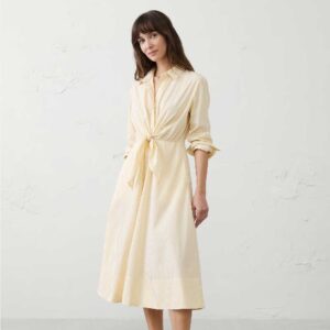 Poplin Wrap-Tie Midi Shirtdress Yellow Stripe
