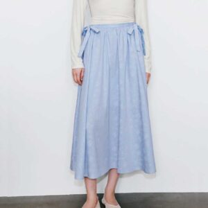 Pull On Striped Pleated A-Line Midi Skirts