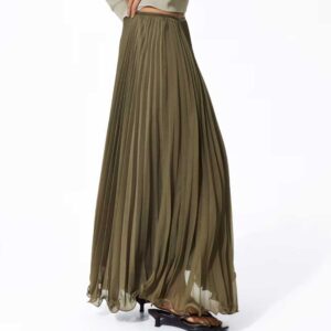 Sheer Pleated Skirt Khaki green
