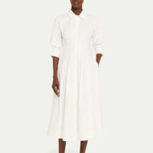 SIMKHAI Jazz Poplin Pintuck Midi Shirtdress