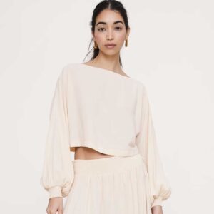 Smocked Georgette Boatneck Top