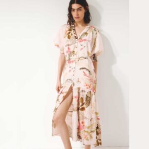 Tie-Belt Midi Dress Light pink/floral