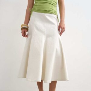 Topshop denim fit and flare midaxi skirt in ecru