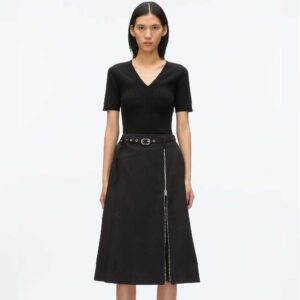 Utility Skirt with Zip Chiffon Godet Black