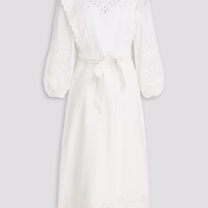 ZIMMERMANN Broderie anglaise-trimmed linen midi dress
