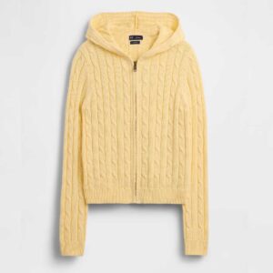 100% Cotton Cable-Knit Zip Cardigan Maize Yellow