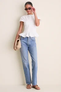 Hyacinth House White Smocked Rollins Top