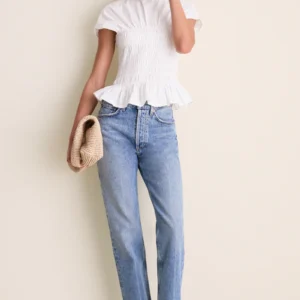 Hyacinth House White Smocked Rollins Top