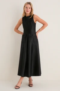 Tuckernuck Black Dupioni Helene Midi Dress