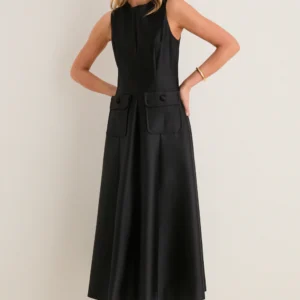 Tuckernuck Black Dupioni Helene Midi Dress