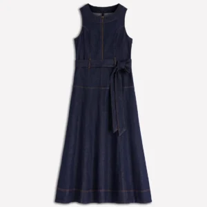 Sleeveless Zip Denim Dress Indigo Wash