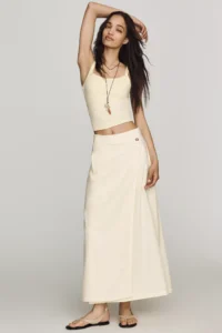 By Anthropologie Cotton Linen Wrap Maxi Skirt
