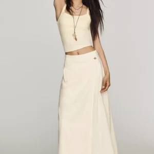 By Anthropologie Cotton Linen Wrap Maxi Skirt