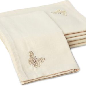 Encasa XO Dining Table Napkins Set of 6 | Cotton Cloth Napkin 17x17 in | Cream Butterfly Embroidery Design