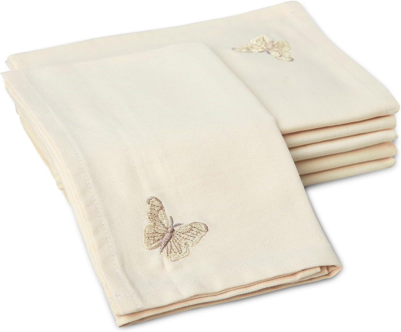 Encasa XO Dining Table Napkins Set of 6 | Cotton Cloth Napkin 17x17 in | Cream Butterfly Embroidery Design