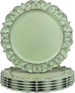 Green Charger Plates Set of 6, Decorative Table Plastic Chargers for Dinner Plates, Party, Wedding, Thanksgiving, Christmas, FD2GR