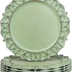 Green Charger Plates Set of 6, Decorative Table Plastic Chargers for Dinner Plates, Party, Wedding, Thanksgiving, Christmas, FD2GR