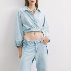 Denim Wrap Blouse