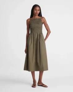 Smocked High-Neck Midi Dress