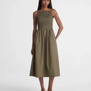 Smocked High-Neck Midi Dress
