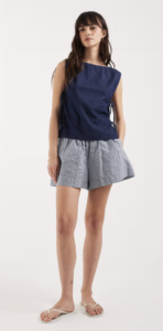 JJXX denim top with tie detailing in dark blue