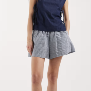 JJXX denim top with tie detailing in dark blue