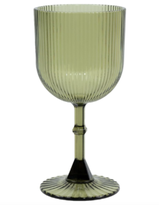 Efavormart 12-Pack 9oz Dusty Sage Green Plastic Wine Glasses, Vintage Ribbed Pattern Transparent Reusable Shatterproof Goblets for Garden Parties
