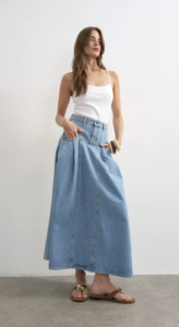 Topshop denim pleated maxi skirt in bleach