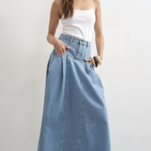 Topshop denim pleated maxi skirt in bleach
