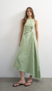 Topshop cotton twill racer neck maxi dress with tuck side detail in sage green