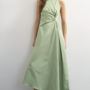 Topshop cotton twill racer neck maxi dress with tuck side detail in sage green