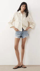 Mango cropped classic shirt with flower print in pastel yellow