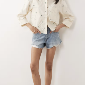 Mango cropped classic shirt with flower print in pastel yellow