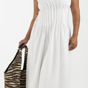 Vero Moda Curve poplin pleated waist sleeveless midi dress in white