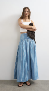 Topshop denim pleated yoke maxi skirt in striped print
