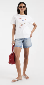 PIECES embroidered moments graphic T-shirt in white