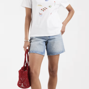 PIECES embroidered moments graphic T-shirt in white