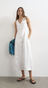 Topshop v-neck button up denim midaxi dress in bone