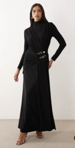 ASOS DESIGN slinky drape maxi dress with trim detail in black