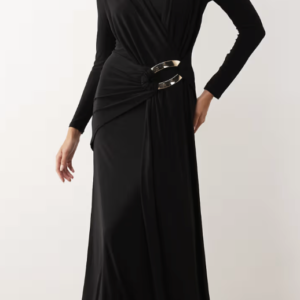 ASOS DESIGN slinky drape maxi dress with trim detail in black