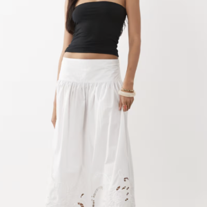 Gina Tricot pure cotton broderie maxi skirt in white - part of a set