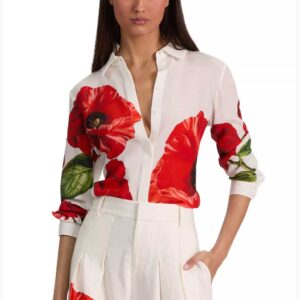 Alice and Olivia Willa Silk Top Summer Poppy