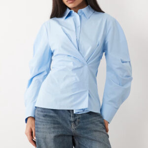 ASOS DESIGN cinched wrap cocoon sleeve shirt in blue