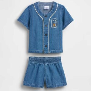 Baby Denim Varsity Outfit Set Medium Wash